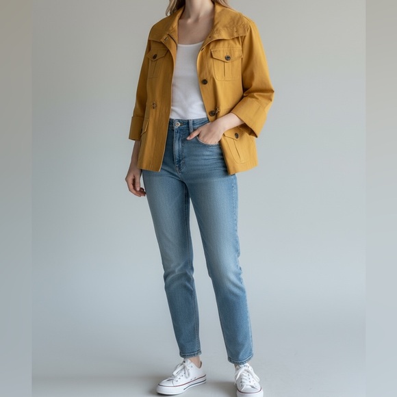 Anne Klein Jackets & Blazers - Anne Klein Bright Yellow Waist Length Trench Coat Size Large